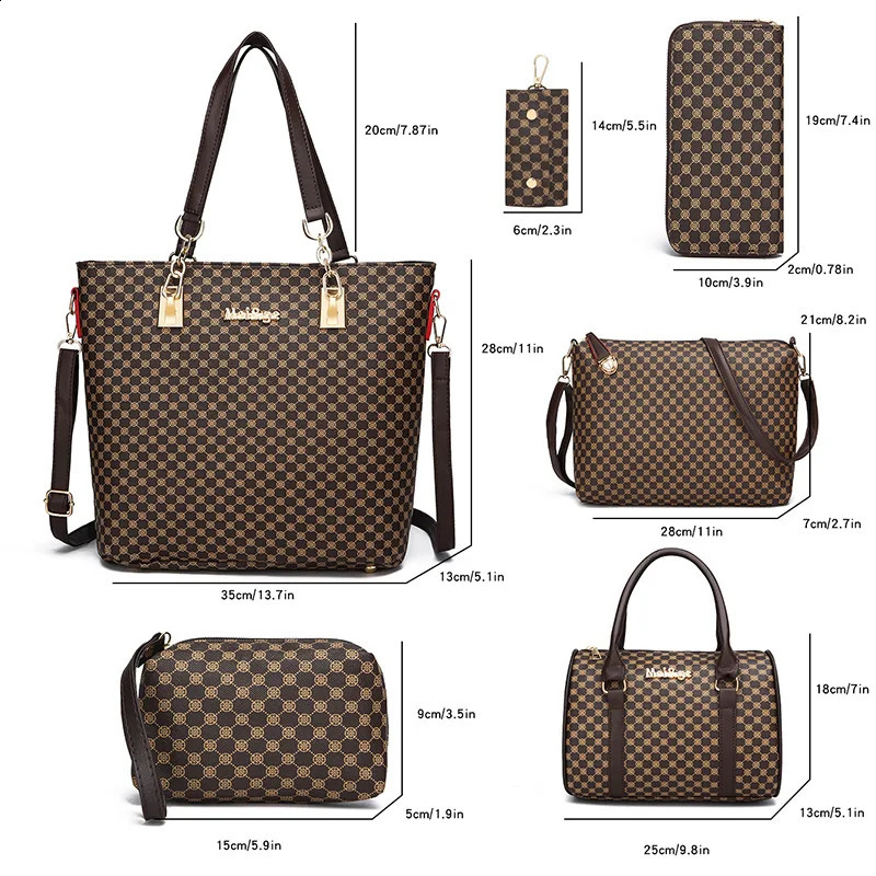 Womens bag fashion six piece set mother handbag shoulder cross body foreign trade womens clutch wallet 250401