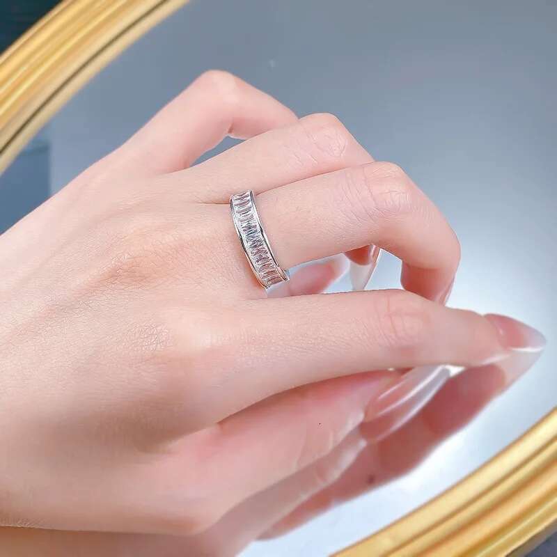 Rulalei Eternity Elegant Wedding Rings Pure 925 Sterling Silver Princess Cut White 7A Zircon CZ Diamond Party Fashion jewelry