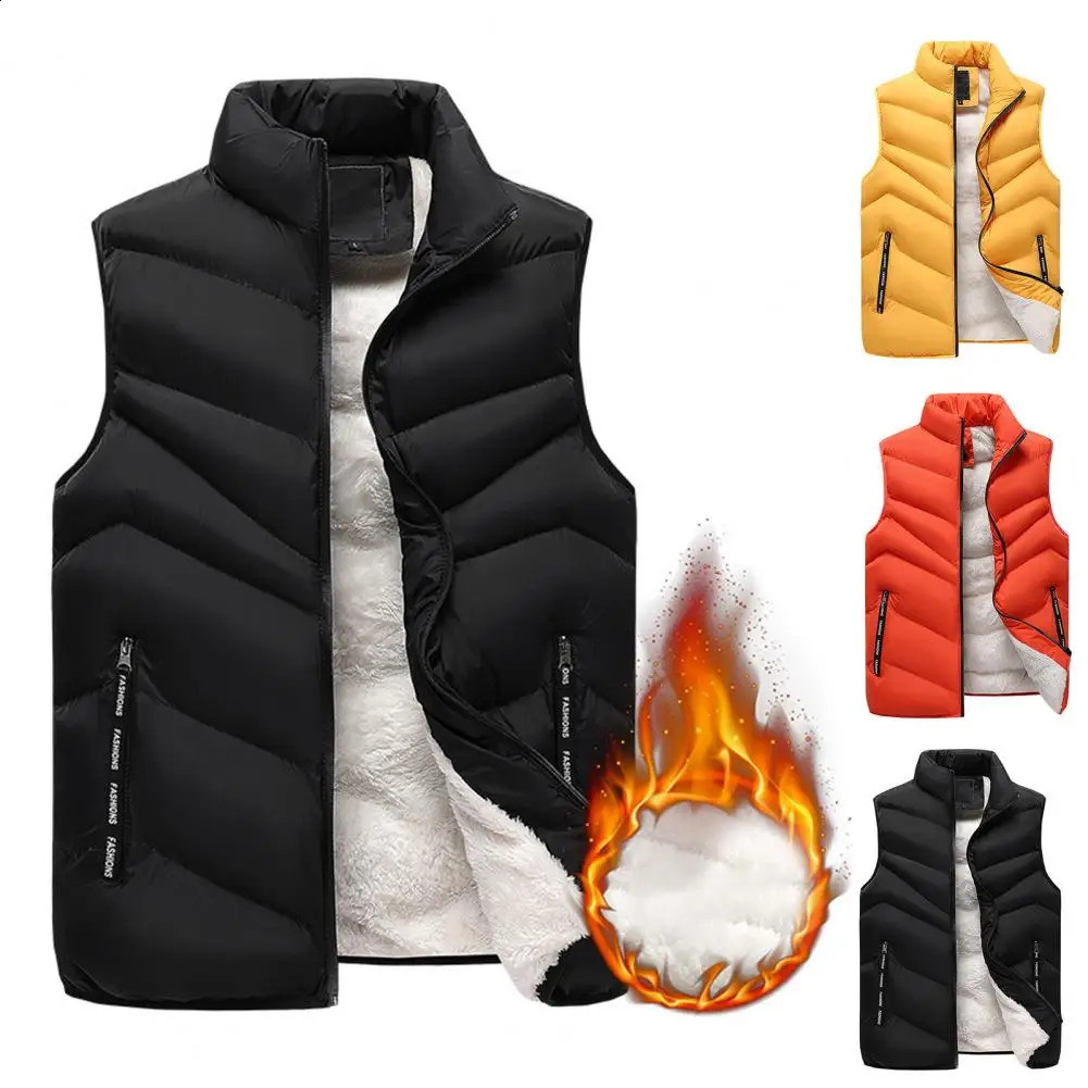 2023 Wool Mens Tank Top Zipper Warm Winter Thick Autumn Sleeve Jacket Orange Black Belt Large 250411Z