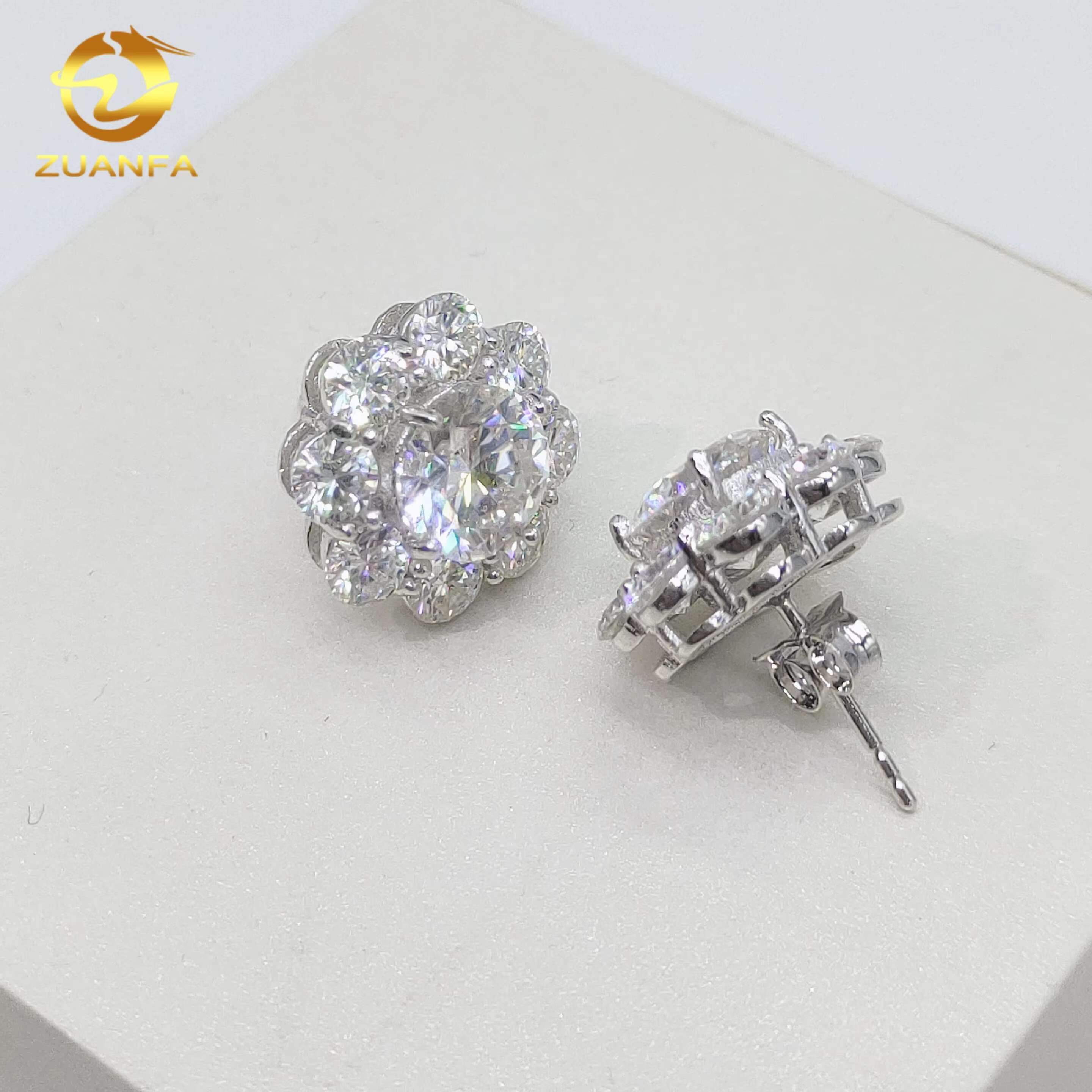 925 Sterling Silver Moissanite Earrings Women Luxury Ear Studs 15mm Flower Cluster Lab Diamond Earrings