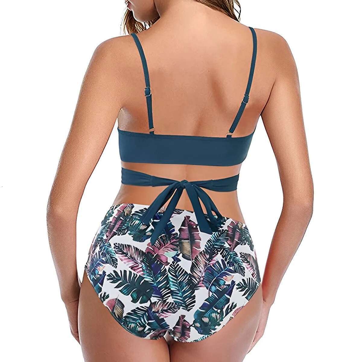 Women's Waisted Bikini Sets Sporty Two Piece Swimsuits Color Block Cheeky High Cut Bathing Suits