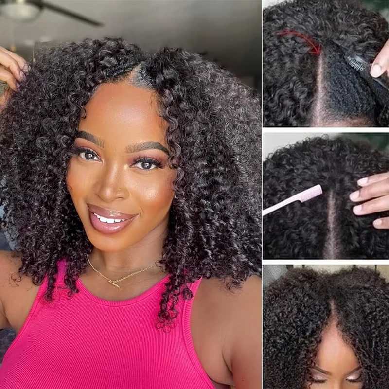 Glueless Kinky Curly V Part Wig Human Hair No Lace Wig Deep Wave Frontal Wig Water Wave Human Hair Wig Brazilian Hair For WomenT251111