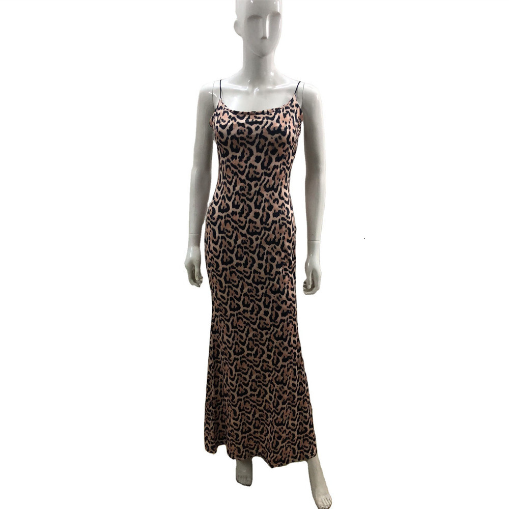 2025 New Women's Summer Leopard Pattern Strap Beach Long Dress