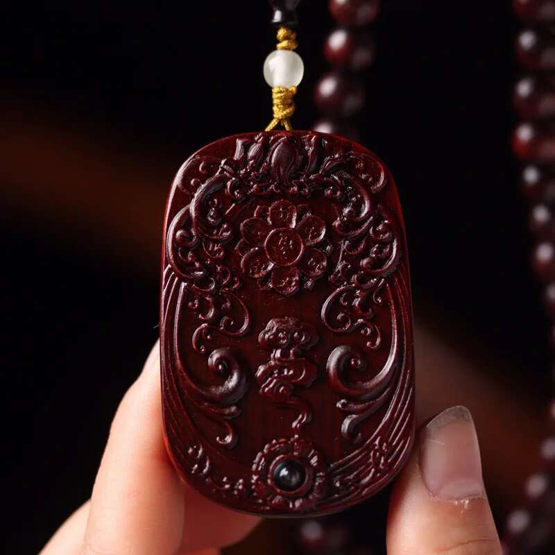 UMQ Small Leaf Rosewood Mother Necklace Bracelet Red Sandalwood Double-Sided Carved Inlaid Guanyin Heart Sutra Men'S And Women'S
