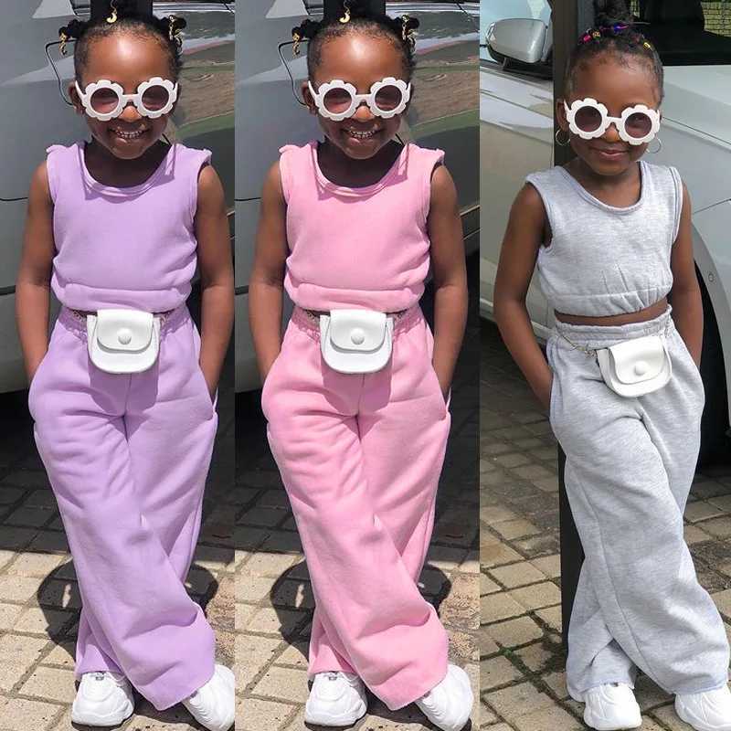 Fashion childrens and girls clothing 2-piece set of pure cotton casual T-shirt+elastic waist pants childrens clothing 1-6YXJ250410