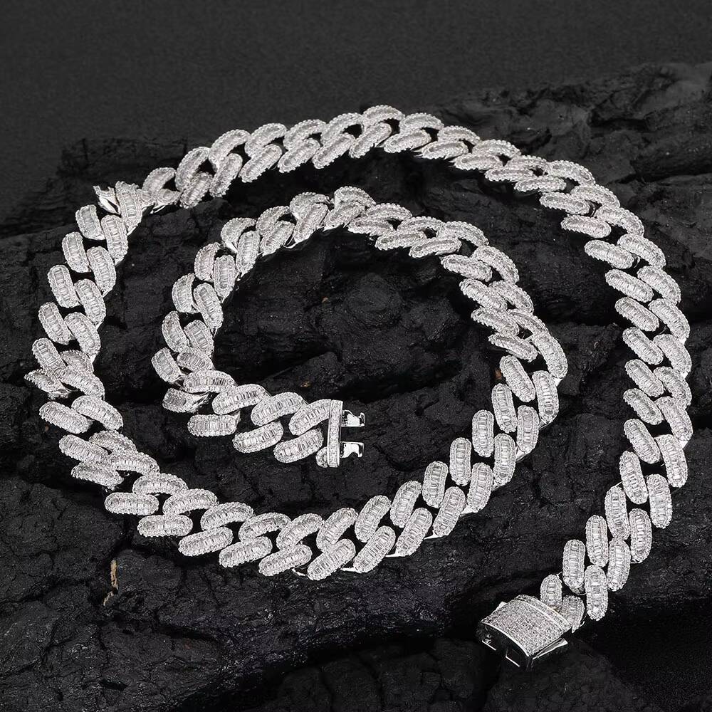 NUOYA Women Miami Cuban Link Chain Necklace 12MM Hip Hop Jewelry Mixed Inlaid Iced Out Baguette Diamond Silver Plated Chain