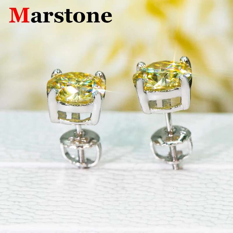 Lemon Yellow Moissanite Diamond Stud Earrings D Color VVS Original 925 Sterling Silver White Gold Earrings for Women Men
