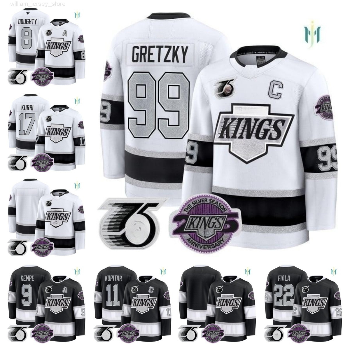 Wayne Gretzky Anze Kopitar Adrian Kempe Drew Doughty Tanner Jeannot Kevin Fiala Jari Kurri 2025 Mens custom hockey jerseys - all stitched women kids