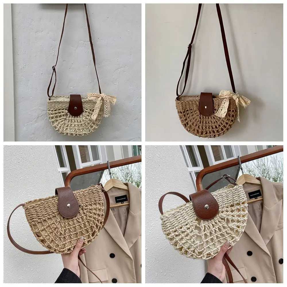 Woven Hollow Semicircle Bag Mobile Bag Bohemian Style Weave Straw Crossbody Bag Messenger Bags Beach Handbag Beach Shoulder BagT251110