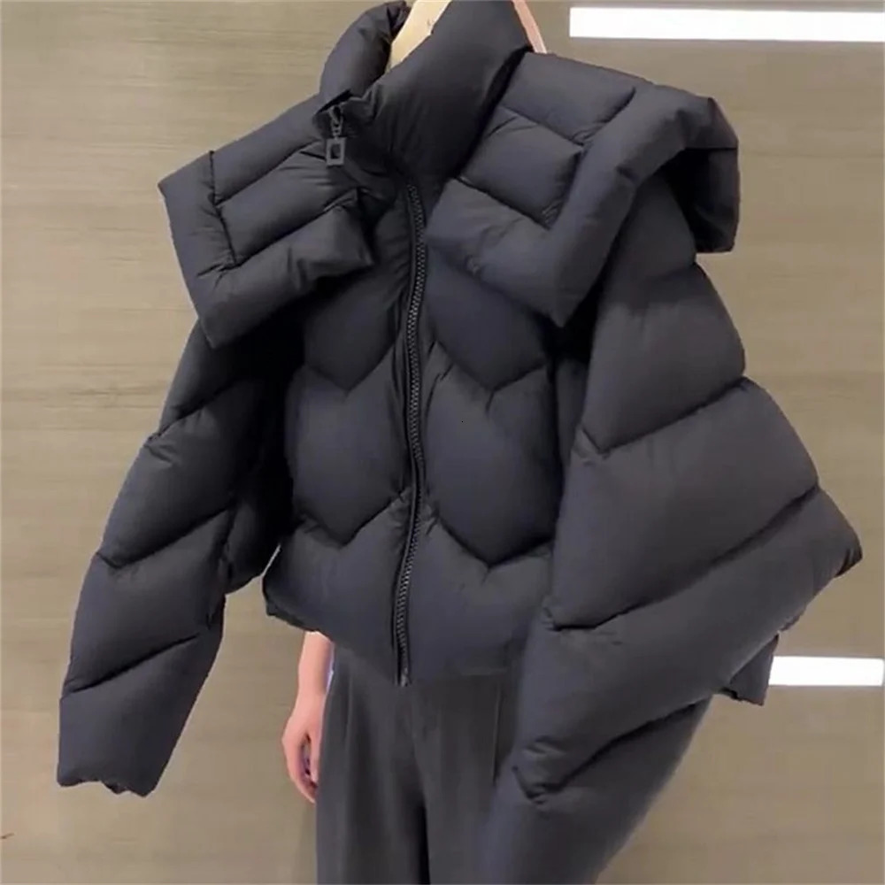 Sailor Collar Winter Fashion Cotton Jacket Thick Loose Casual Black Short Coat Female Clothing Elegant Ladies Jackets 251110