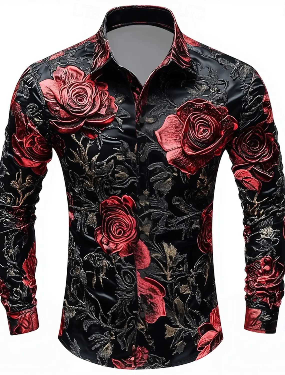 Mens Floral Print Rose Flowers Shirt Button Up Shirt Long Sleeve Dark Gothic Style Streetwear Summer 3D Print Collared Shirts K251110