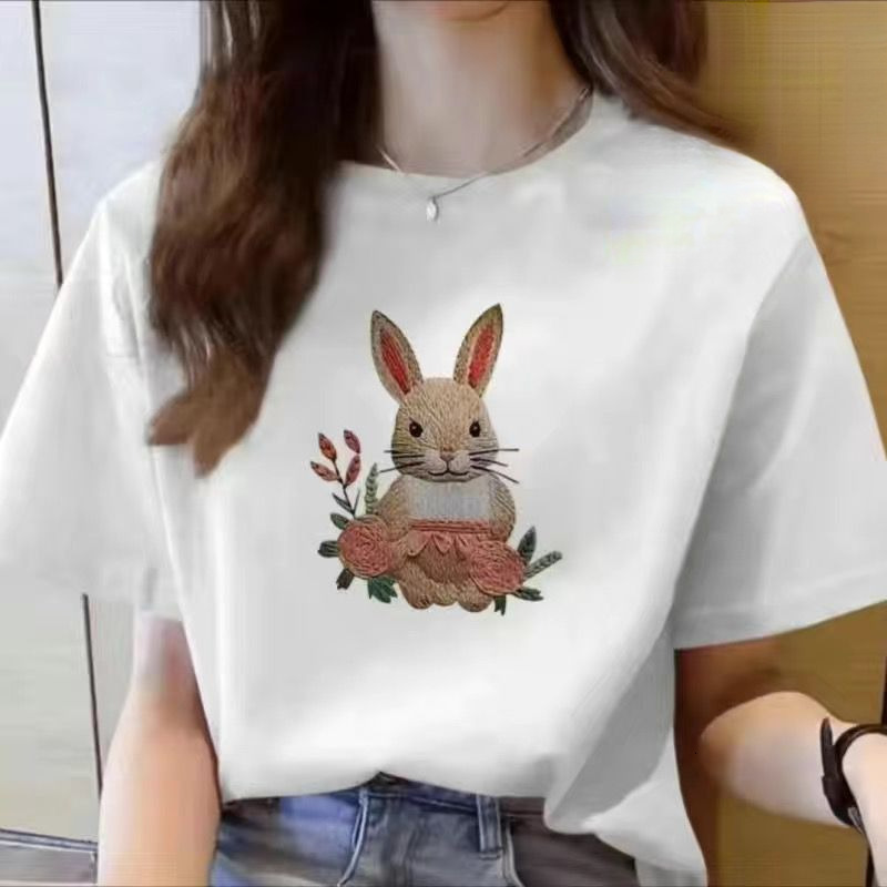 2025 Designer's Summer New Short Sleeved T-shirt Women's Floral Print Casual Top Student Korean Cartoon Fashion Loose Size Instagram T-shirt
