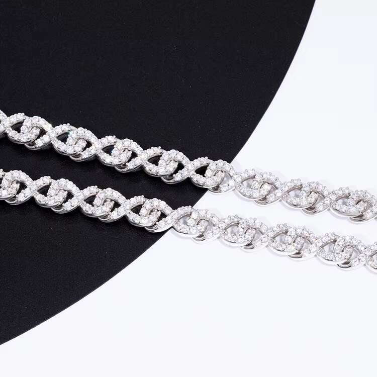 Customized 9mm S925 Silver with Ice Out Moissanite Cuban Chain Rapper Necklace Hiphop Link