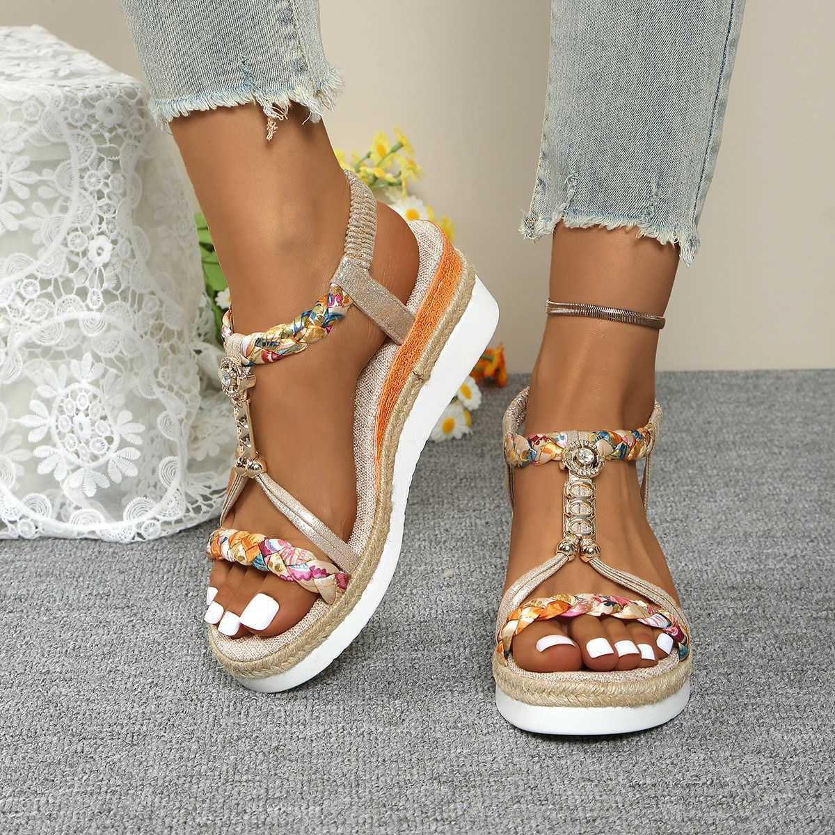 Womens Wedge Sandals Summer 2024 Braided Belt Platform Gladiator Sandals Womens Thick Bottom Beach Shoes Womens SandalsXJ250410