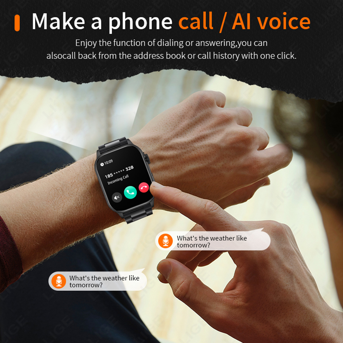 LIGE's latest Bluetooth smartwatch sports meter step multi-functional watch lift screen light sleep monitoring music control Bluetooth call Smart