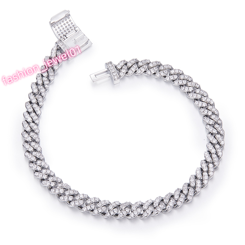 6mm Wide Cuban Chain Bracelet S925 Silver Moissanite Diamond Stone White VVS D Class Grade Fine Moissanite Bracelets Bangles