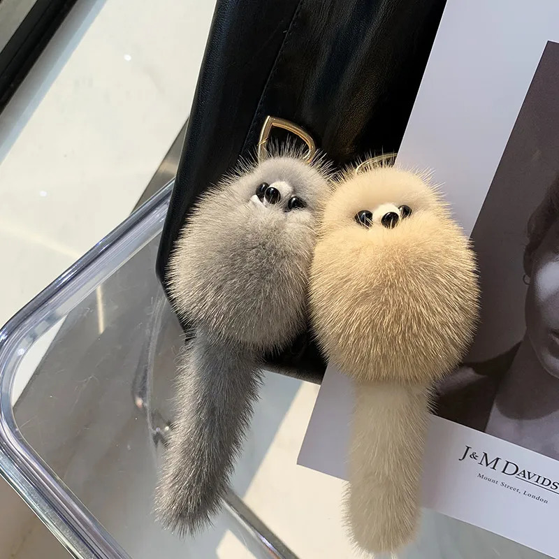 real mink keychain soft and cute fox toy womens handbag decoration pendant car key ring fox tail pavilion gift accessories 250409