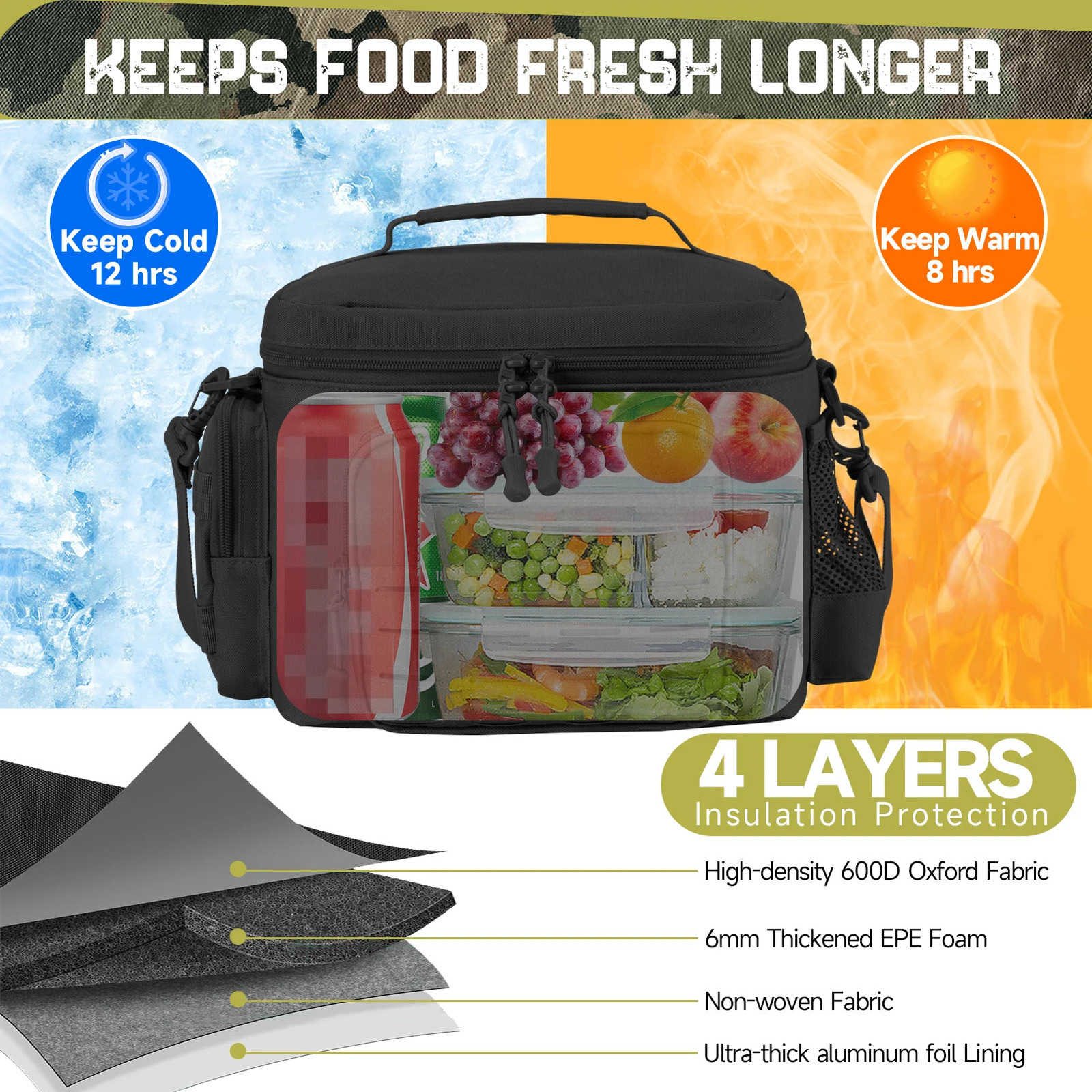 Outdoor Tactical Thermal Cooler Bag Heavy Duty Lunch Box Work Leakproof Insulated Durable Lunch Bag for Men Meal Camping Picnic 251106