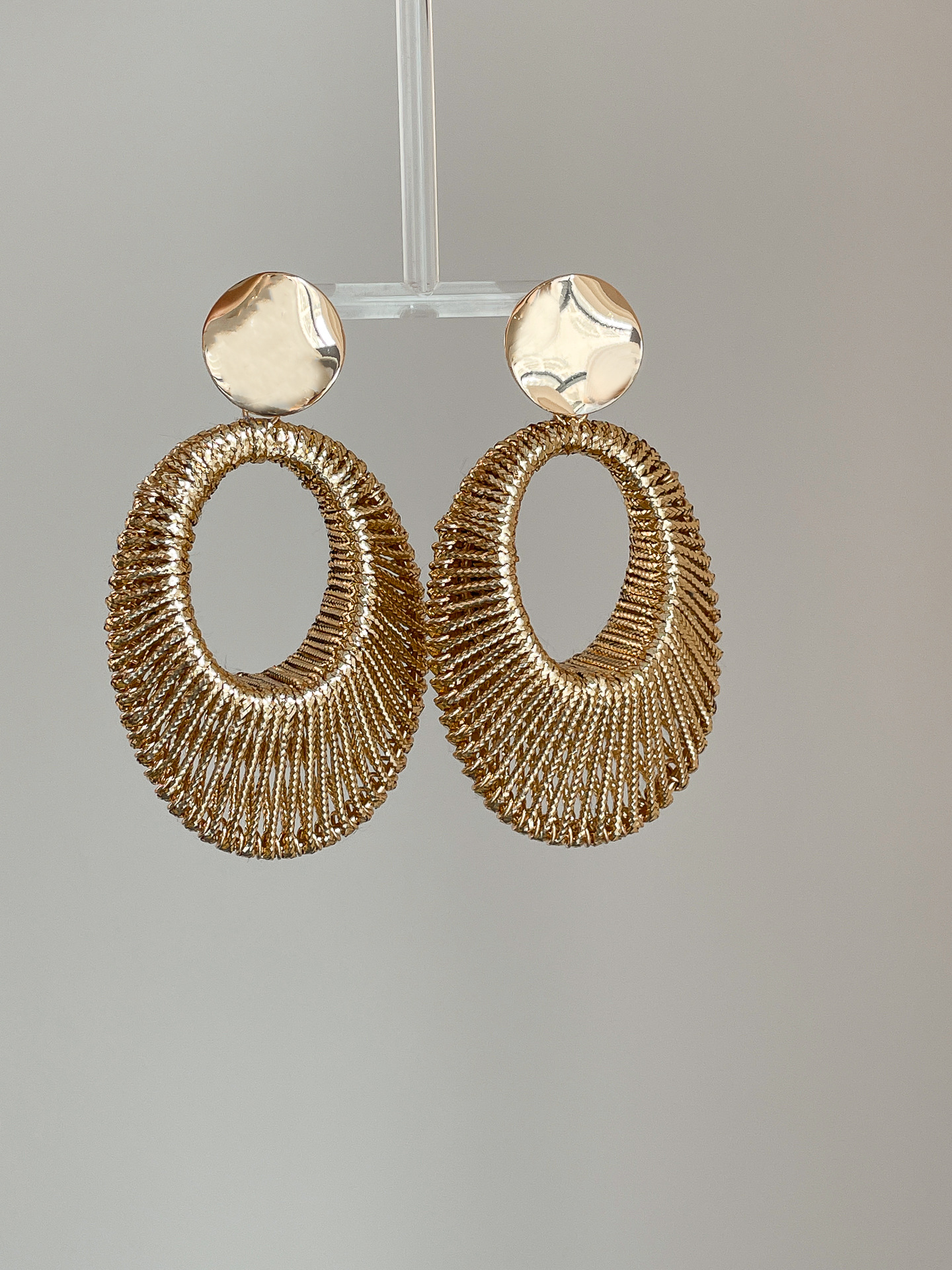 Silver Needle Velvet Woven Hollow Oval Pendant European and American Style Unique Niche Design Earrings for Women - view 4