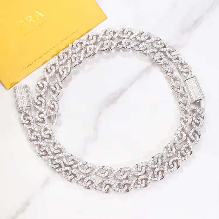 Hip Hop Jewelry 9mm Wide Infinite Shape Insert Vvs Moissanite with GRA Certificate S925 Cuban Link Chain for Cool Guys