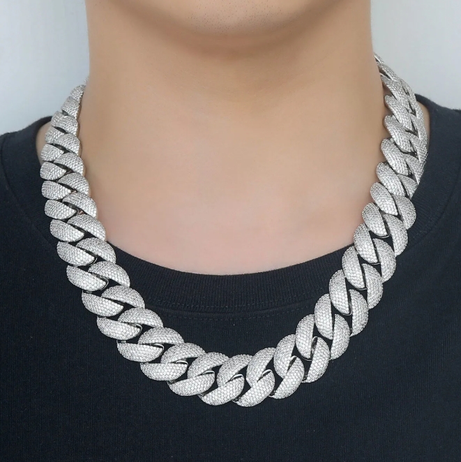 Luxurious VVS Clarity Moissanite Cuban Chain Necklace by ICECAP Stunning Round & Baguette Shapes in Rose Gold Finish