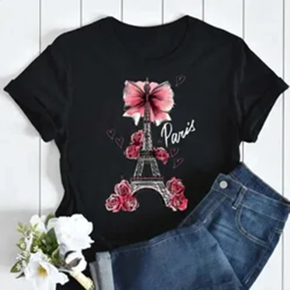 Large size Maycaur fashion retro moon print womens T-shirt casual short sleeved womens T-shirt cartoon graphic T-shirt 250410