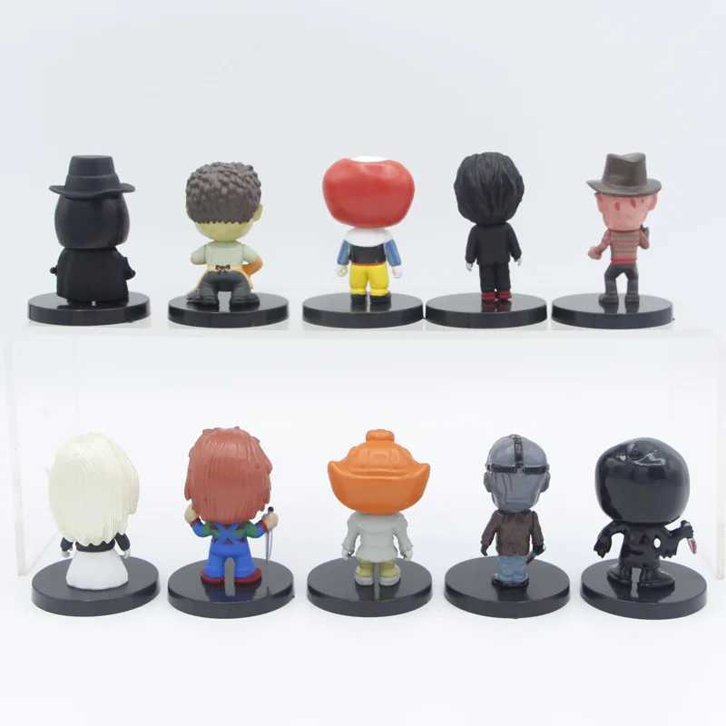 10 Pieces / Set Horror Film Series Jason Freddy Clown Action Figure Toys PVC Model Halloween Gift Vinyl Figurine Doll Gift C251111