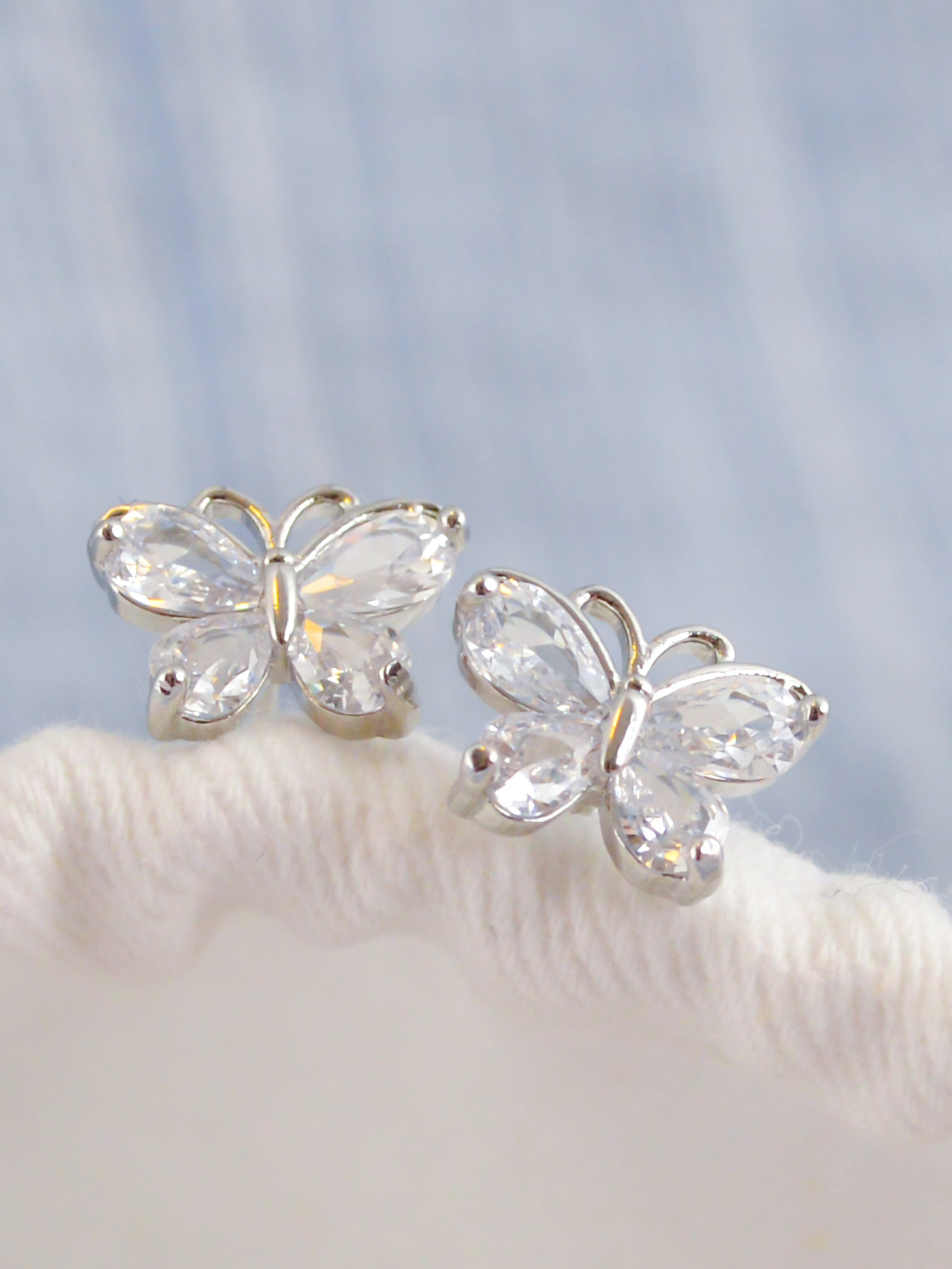 Chic Ladies' Silver & Gold Plated Butterfly Earrings Featuring Sparkling Zircons