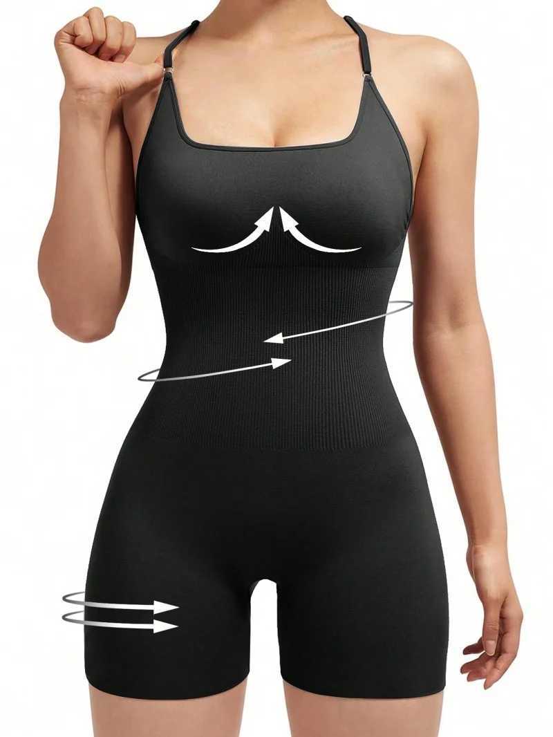 Sexy fitness jumpsuit womens cross adjustable sports Playsuit running one-piece yoga suit Scrunch shorts backless jumpsuitW250411