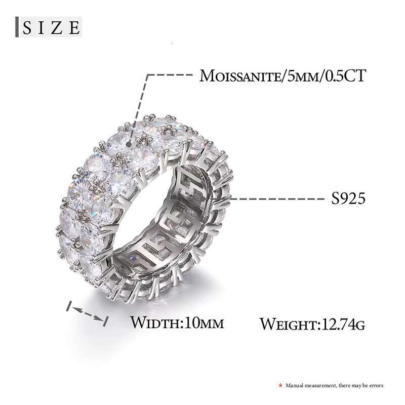 Wedding Jewelry 17ct VVS D Color Moissanite Diamond Men Engagement Ring 18K Gold Plated 925 Sterling Silver Eternity Band Rings