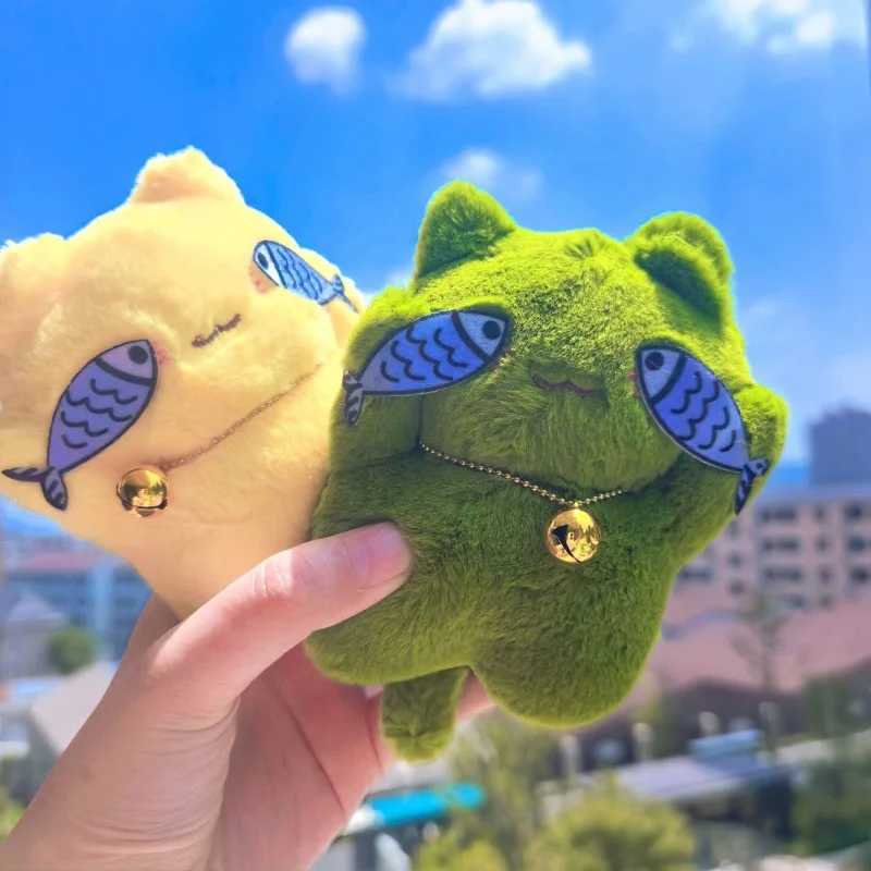 New plush shy cat keychain cute cat with bell backpack pendant key handbag charm girl gift W250411
