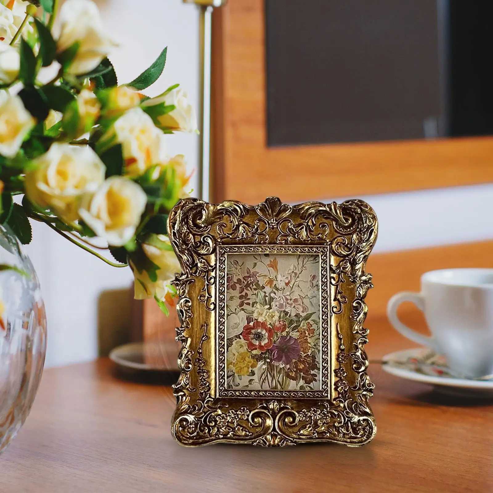 Embossed Floral Photo Display Holder Elegant Decorative Table Wall Hanging Picture Frame for Hallway Home Decor L251110 H260306