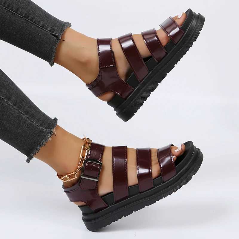 Black open plain wedge shoes for womens summer beach sandals sexy womens plus size PU leather sandals no print Sapato FemininoXJ250410