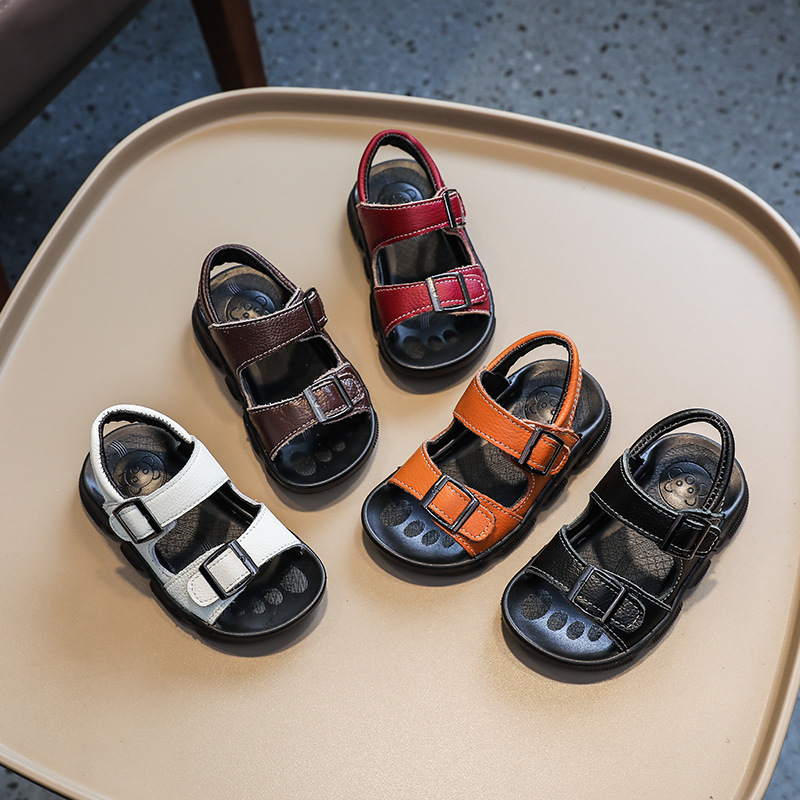 Toddler Summer Beach Sandals 2025 Boys Girls Leather Comfortable Flat Sandals Child Kidszworld Kids Summer Sandals Size 21 - 30 K0241