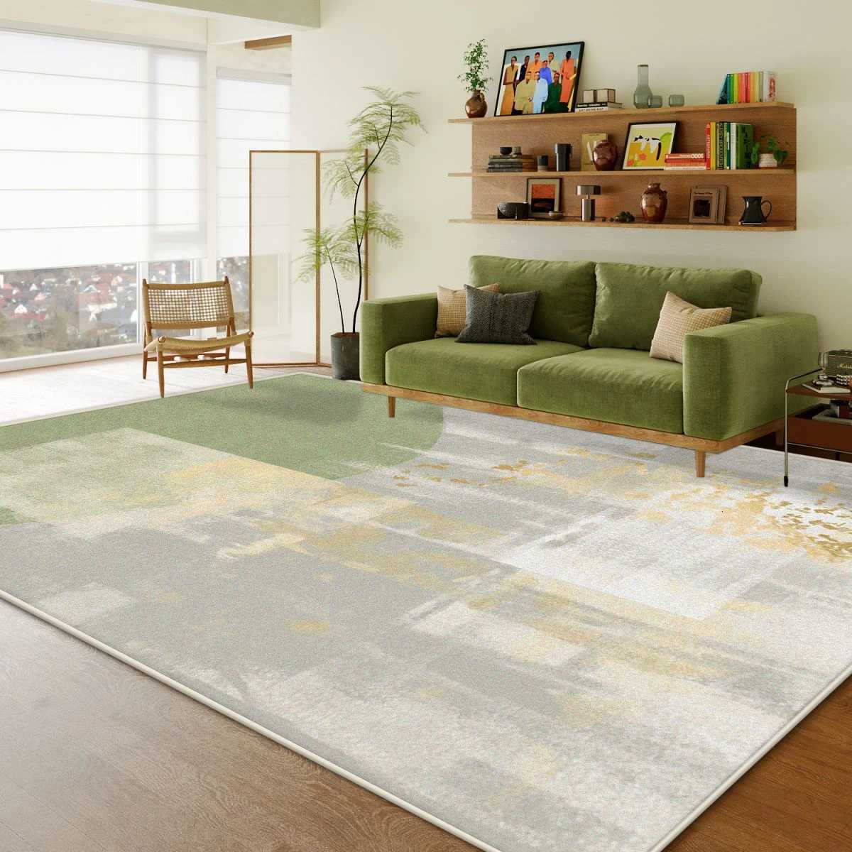 Green Living Room Carpet Light Luxury High-end Large Bedroom Bedside Rug Sofa Area Floor Mat Y251110