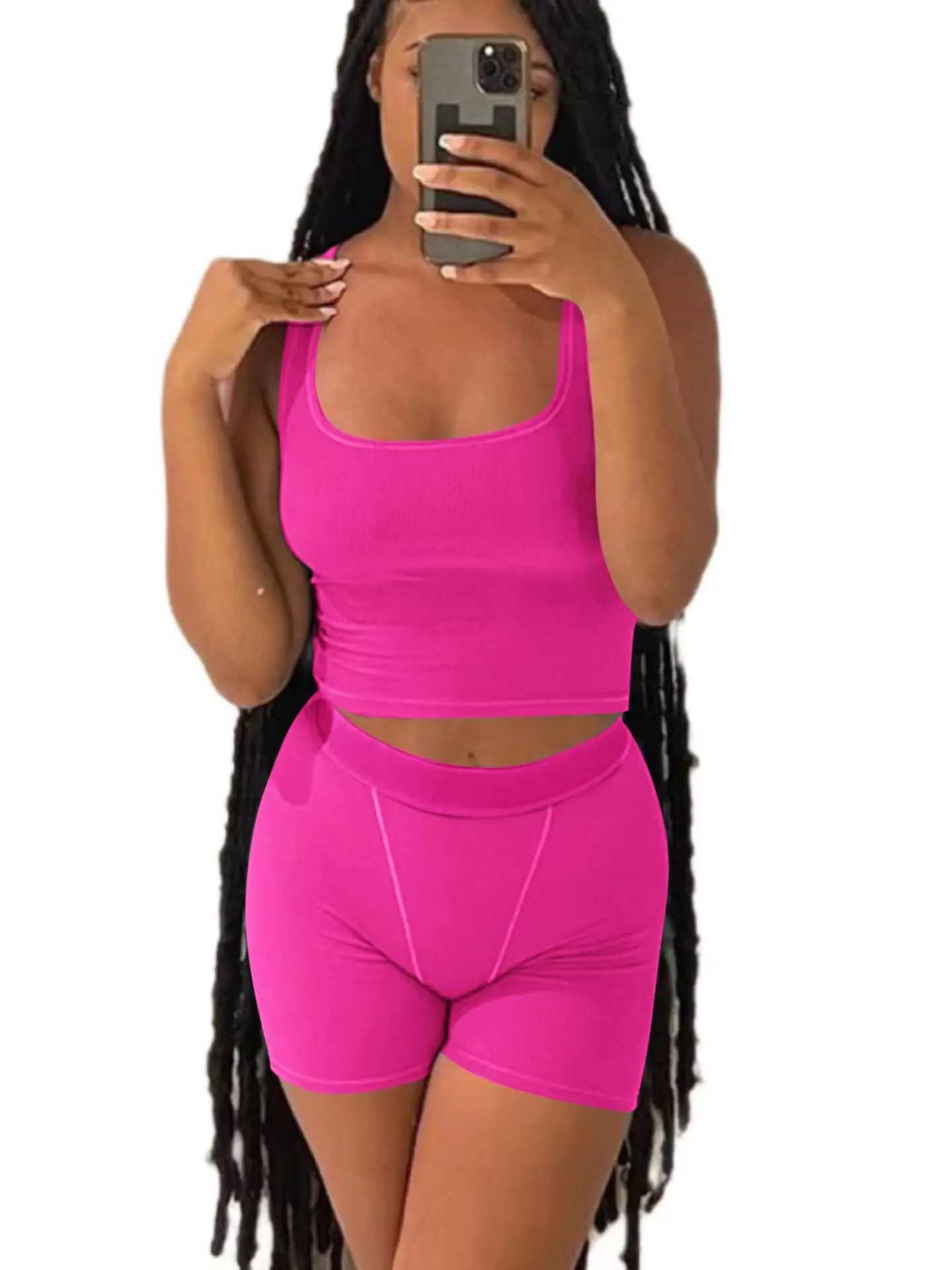 New short vest womens top tight shorts sports casual set summer womens set sexy club womens clothing 2-piece setW250411