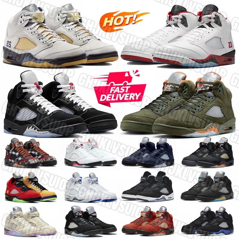 Designer 5 Mens 5s Basketball shoes designer sneakers rubber Fire Red Black Tongue Black Metallic Reimagined Outdoor Shoes trainers Factory Direct Leather 40-47