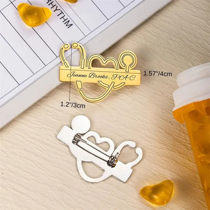 Customized carving of your name personalized lapel pin brooch used for doctors to customize stainless steel professional jewelry 250410