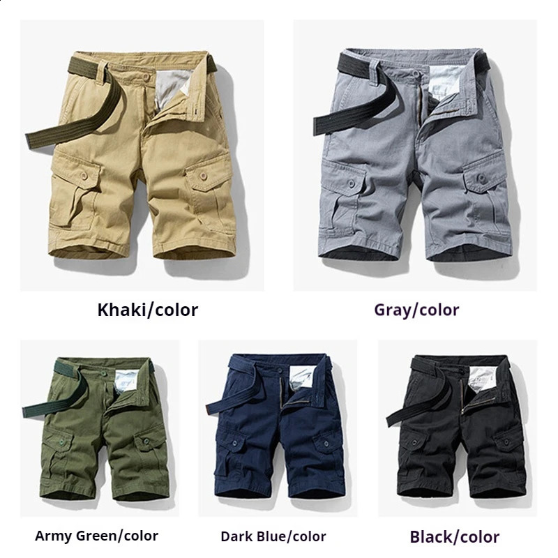 Mens summer solid casual shorts mens fashion cotton multi pocket outerwear breathable 250411e
