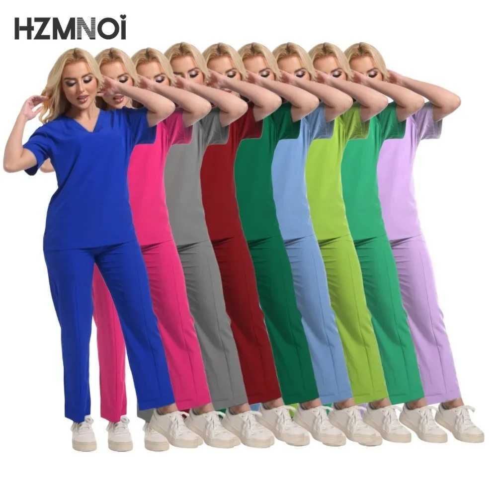 Multicolour Jogger Suits Doctor Nursing Uniforms Short Slve V-neck Tops Pocket Pants Nurse Scrubs Set Medical Clinical Clothes X250410