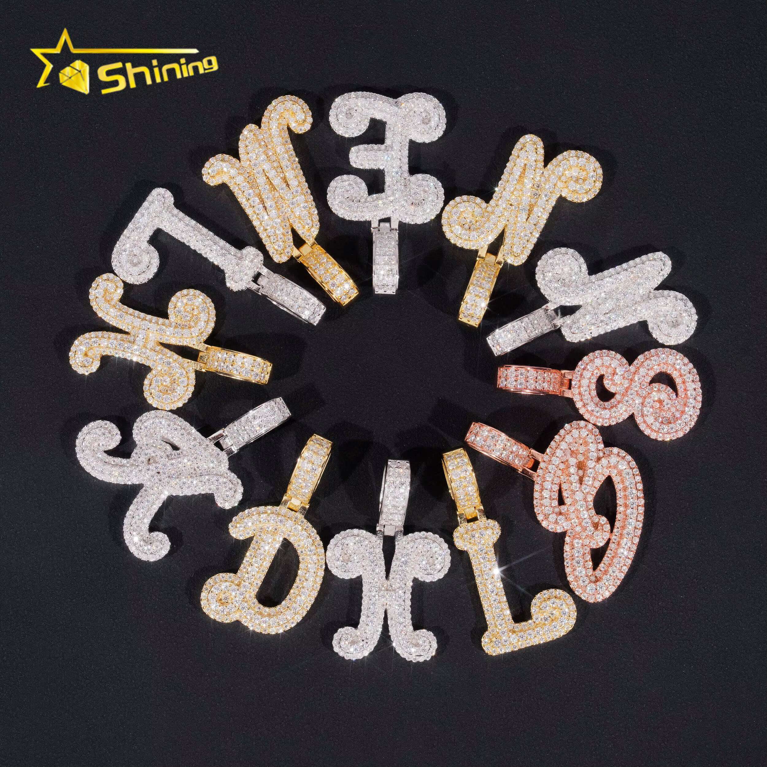 Real 925 Sterling Silver VVS Diamond Pass Diamond Tester Hip Hop Jewelry Initial Letter Iced Out Moissanite Pendant