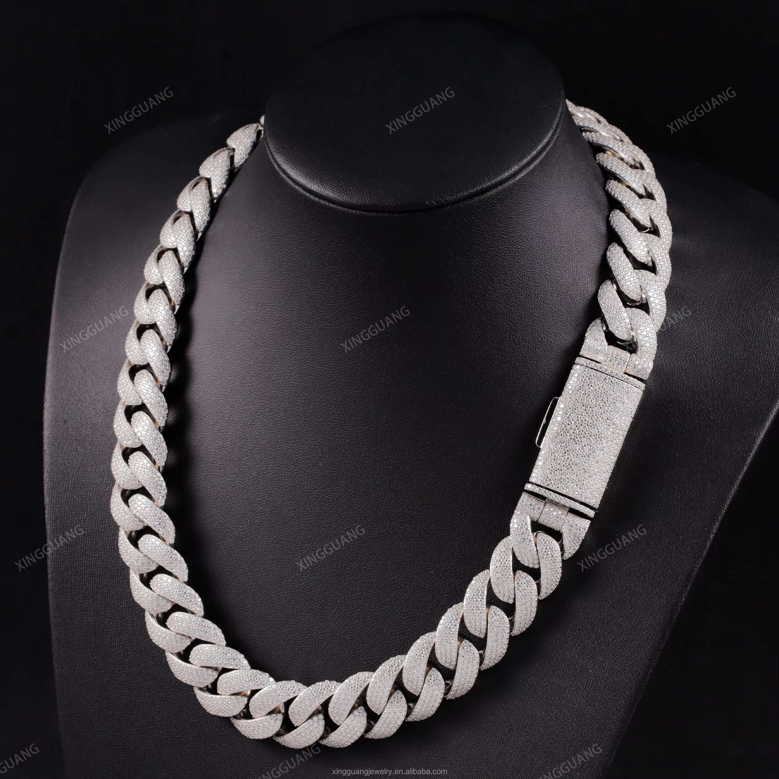 High Quality 20MM Width Miami Big Heavy Cuban Necklace 925 Sterling Silver VVS Moissanite Hip Hop Jewelry Men Cuban Link Chain