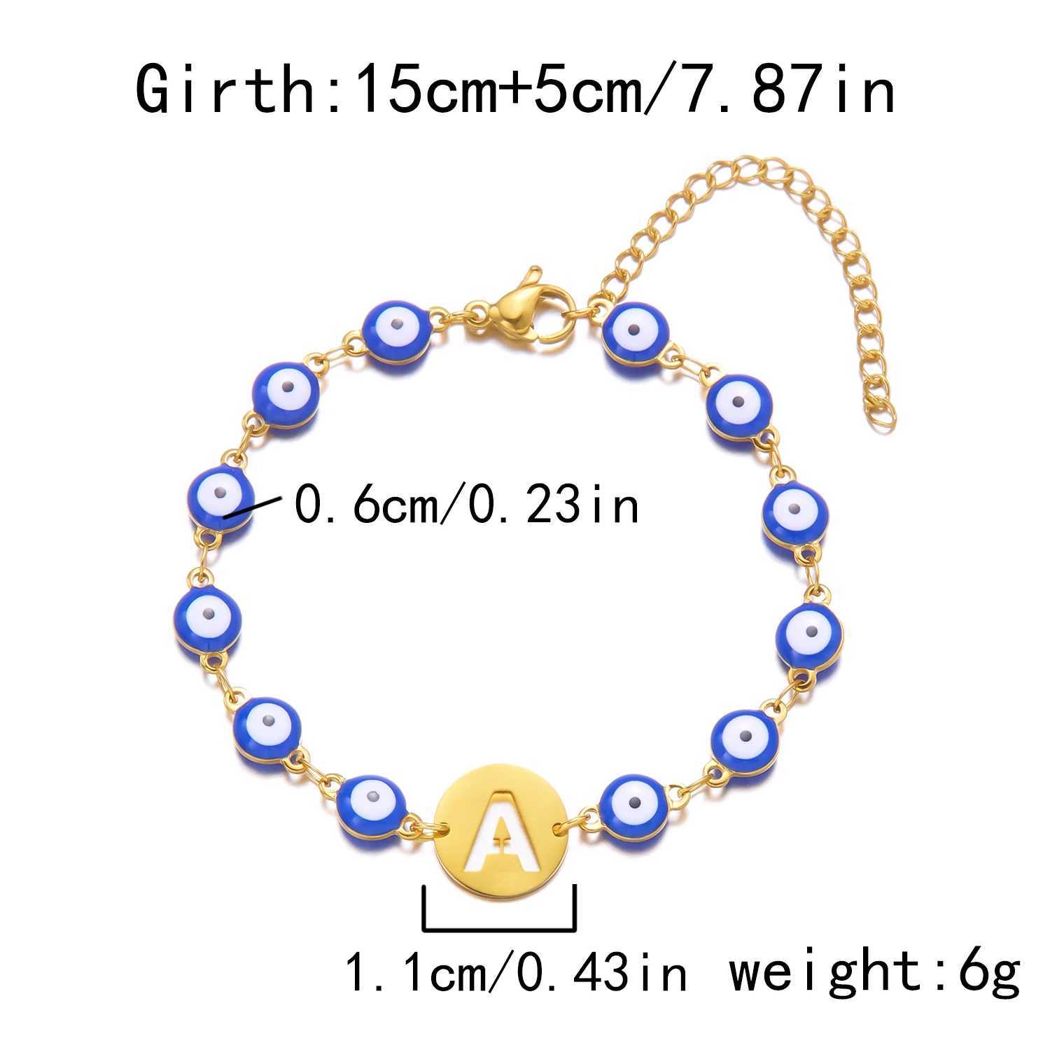 Lucky Turkey Evil Eye Bracelet For Women Men A-Z 26 Initials Alphabet Blue Eye Stainless Steel Metal Chain Bangles Luck JewelryC250410