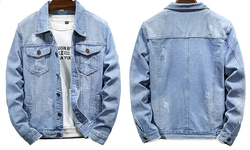 Denim Jacket Men Coats Turn Down Collar Coat Full Sleeve Casual Loose Regular Single Breasted Simple Jackets Autumn Winter 250409
