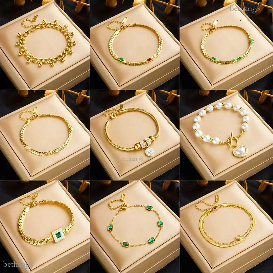 Non Tarnish Zircon Diamond Wristband Bangle Cuff Designer Jewelry Charm Cuban Chain iced out Square Heart Butterlfy Beads Stack Bracelets for Woman Fi