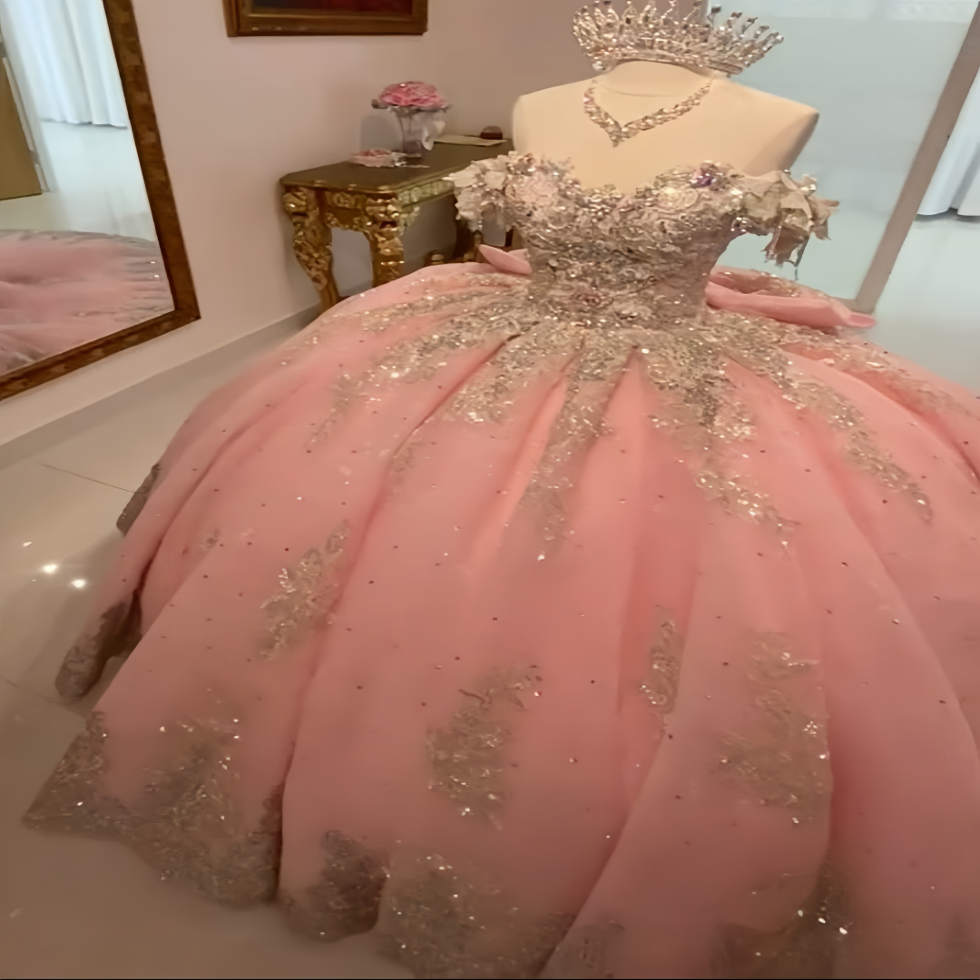 Pink Debutante Quinceanera Dresses Floral Lace Sweetheart Beaded Tulle Elegant Ball Gown Elegant Lace Birthday Party Dress Sweet 16 Prom Gowns Dress