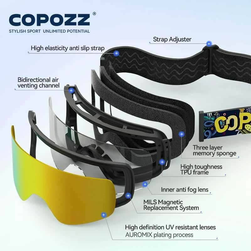COPOZZ Children Magnetic Ski Goggles Cartoon Winter Anti-Fog Outdoor Windproof Professional UV400 Double Layers Kids Ski Eyewear K251110