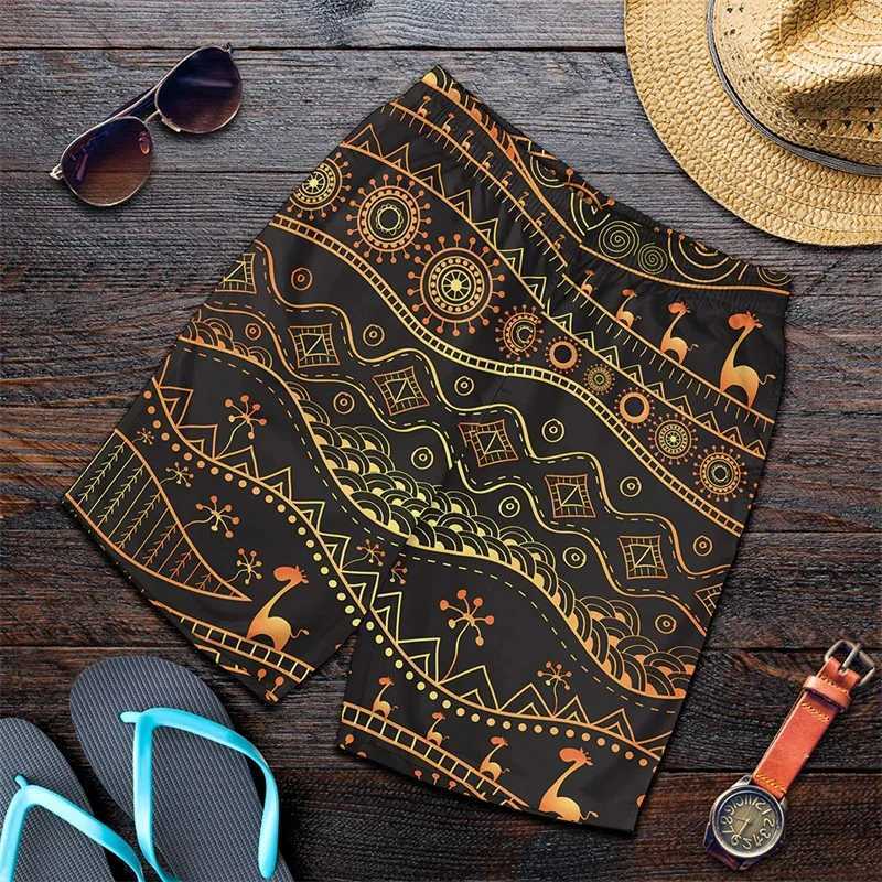 3D printed African ethnic striped shorts mens Exquisite pattern swim trunks summer Hawaii oversized beach shortsW250410