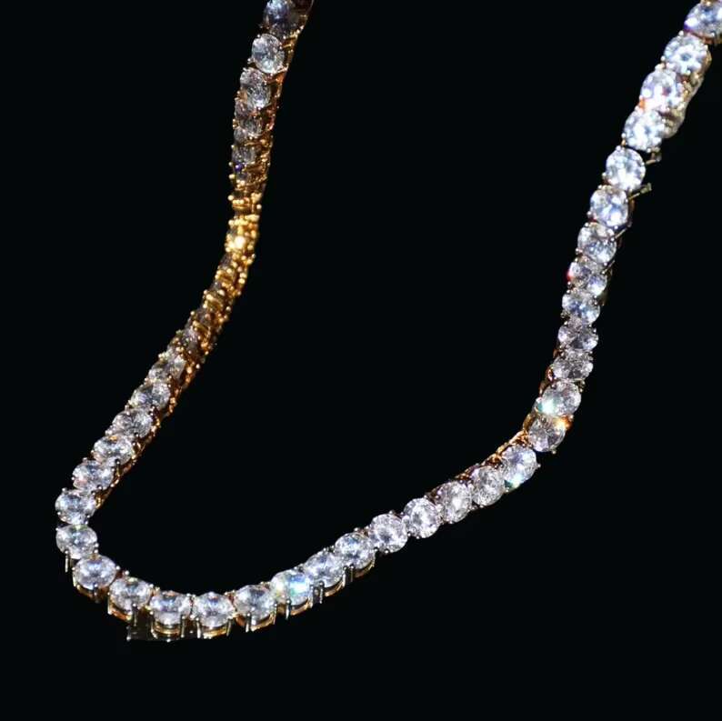 Moissanite Hiphop Necklace 925 Sterling Silver 5mm Diamonds Gold Plated Pass Diamond Tester Moissanite Tennis Chain