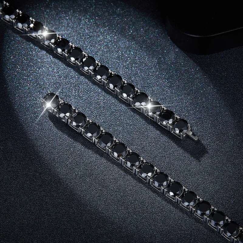 4-6.5mm Full BlacK Moissanite Tennis Womens Mens Bracelet Original 925 Sterling Silver Man Moissanite Tennis Chain New